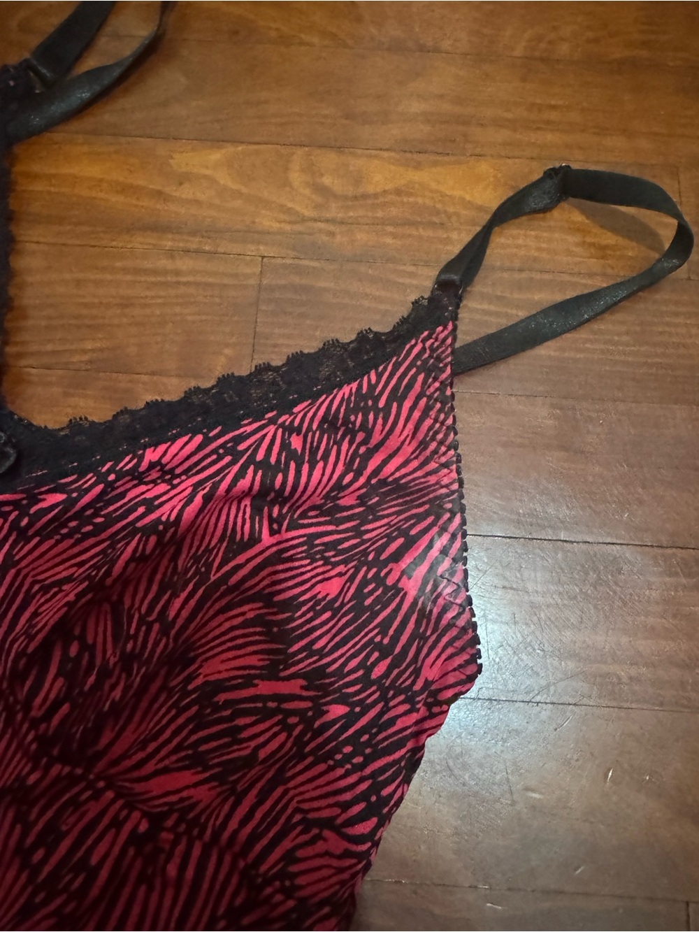 Pink and Black Printed Satin Cami Slip Dress - Picture 5 of 11